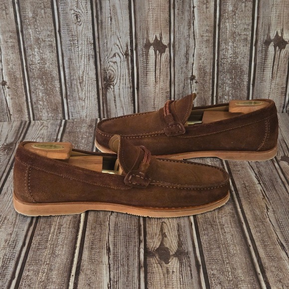 Sz 9.5 M Magnanni Destin Saks Fifth Avenue Brown Suede Braided Loafers VGUC! main image 4
